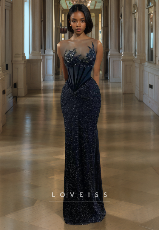 Asymmetrical Sleeveless Appliques Beaded Mermaid Prom Dress