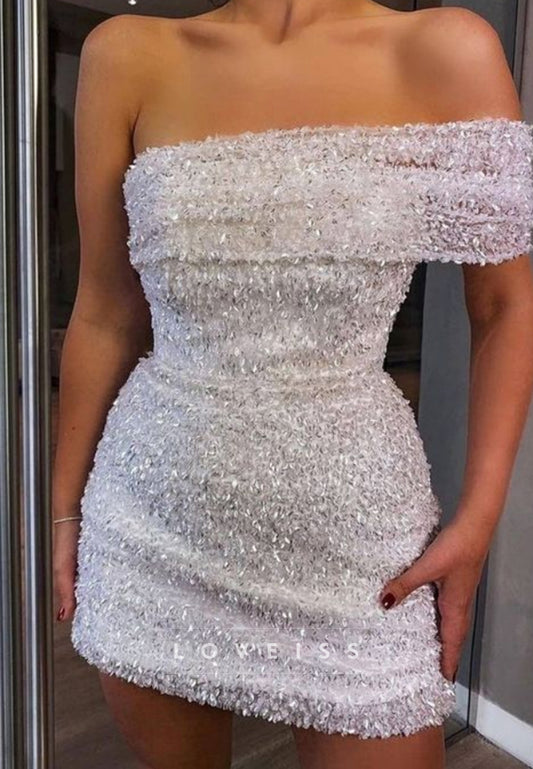 Asymmetrical Sleeveless Beaded Embroidery Sheath Party Homecoming Dress
