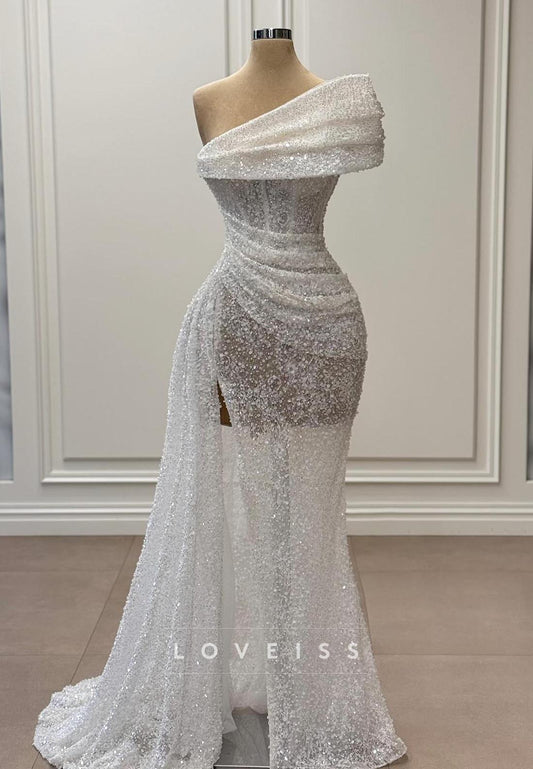 Asymmetrical Sleeveless Beaded Embroidery Sheath Wedding Dress
