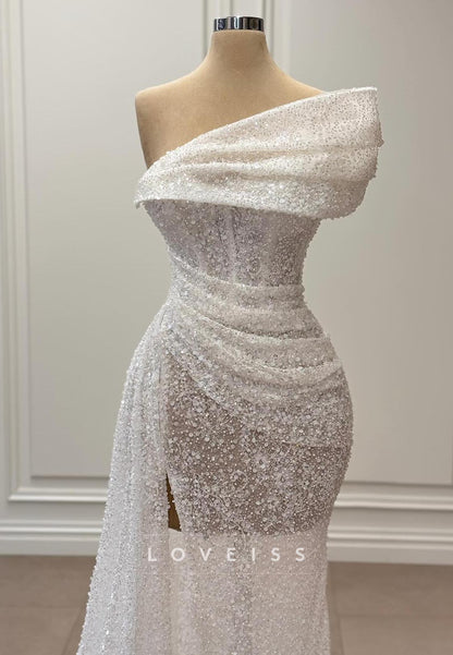 Asymmetrical Sleeveless Beaded Embroidery Sheath Wedding Dress