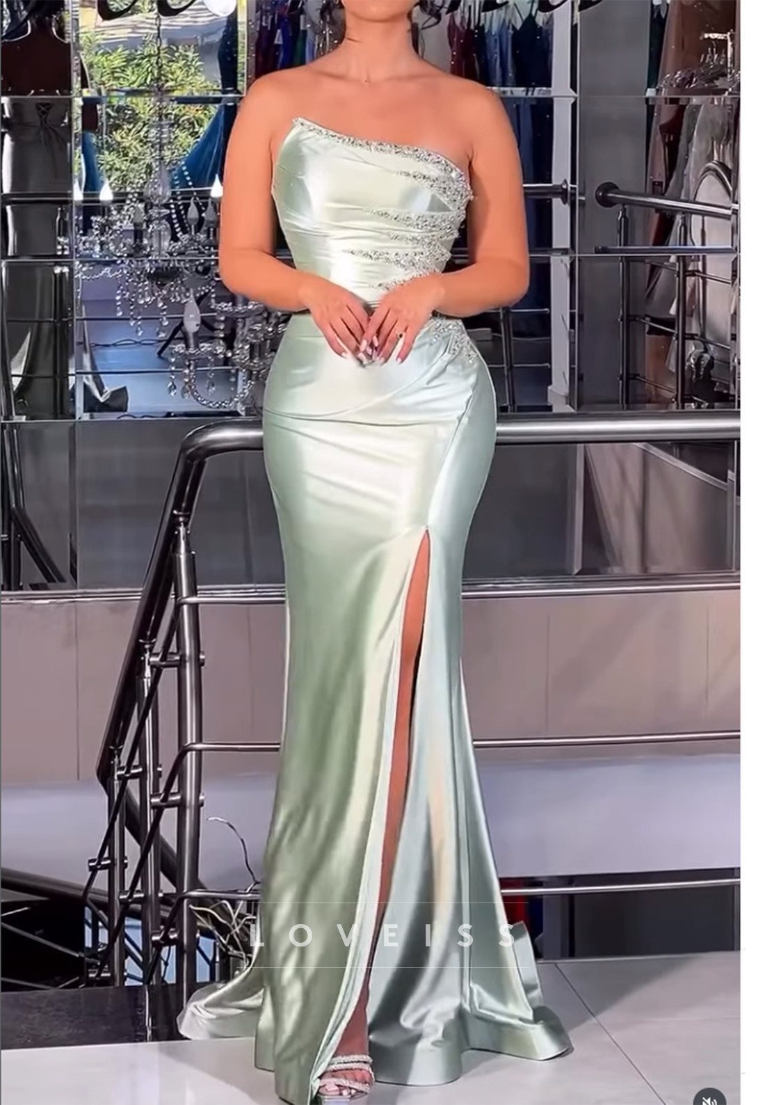 Asymmetrical Sleeveless Beaded Mermaid Prom Dress