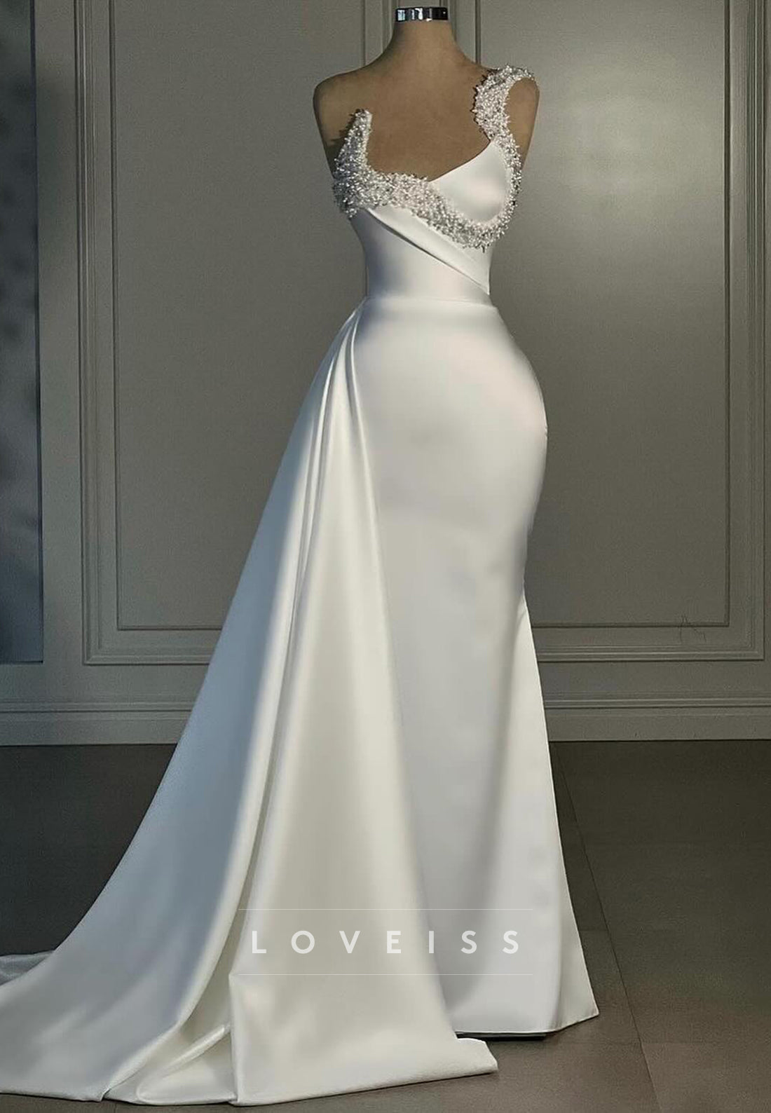 Asymmetrical Sleeveless Beaded Sleek Sheath Wedding Dress