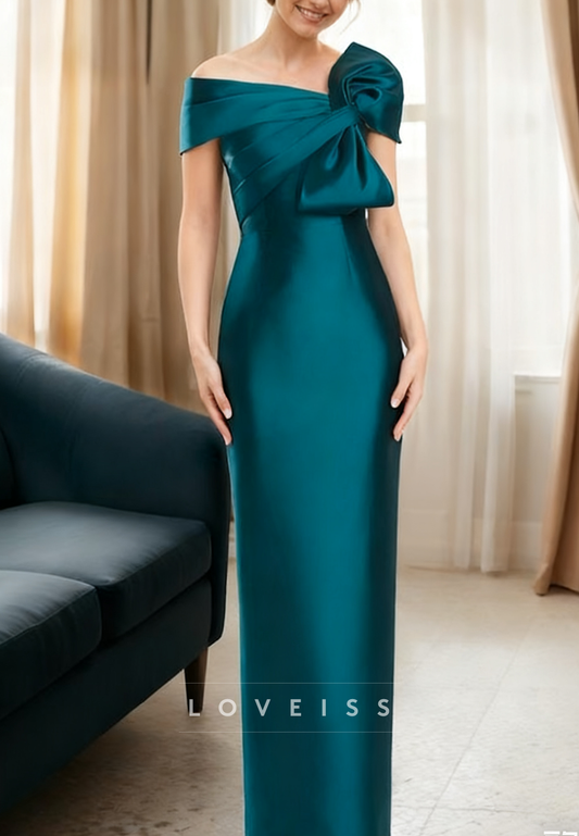 Asymmetrical Sleeveless Bow Sheath Satin Mother of Bride Dress