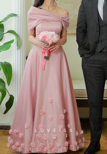 Asymmetrical Sleeveless Floral Embellised A-Line Evening Dress