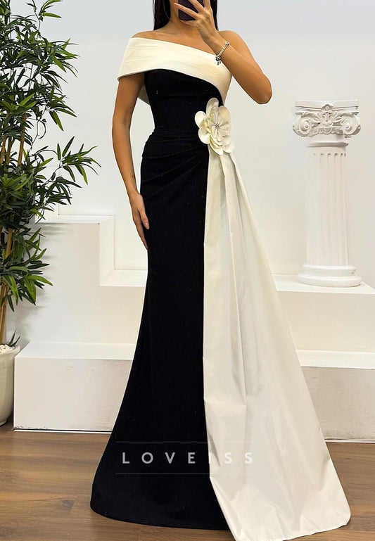Asymmetrical Sleeveless Floral Mermaid Evening Dress