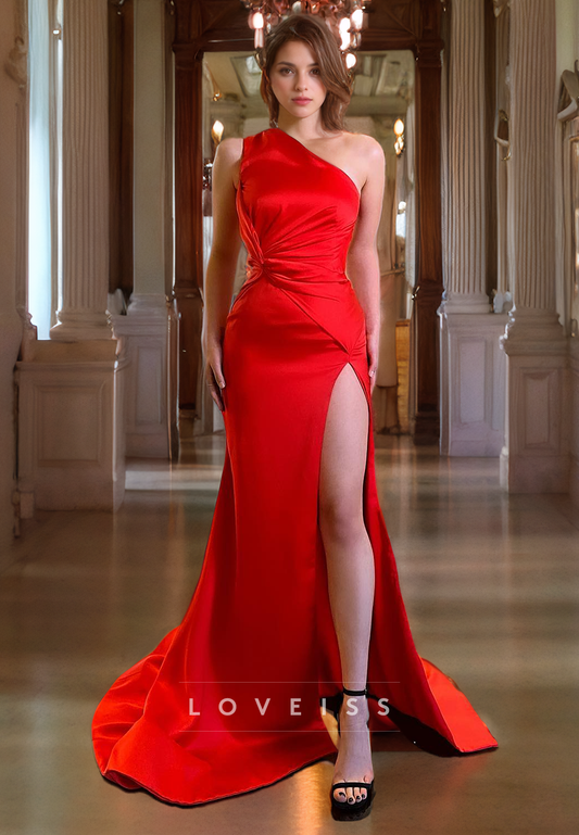 Asymmetrical Sleeveless High Slit Sheath Prom Dress