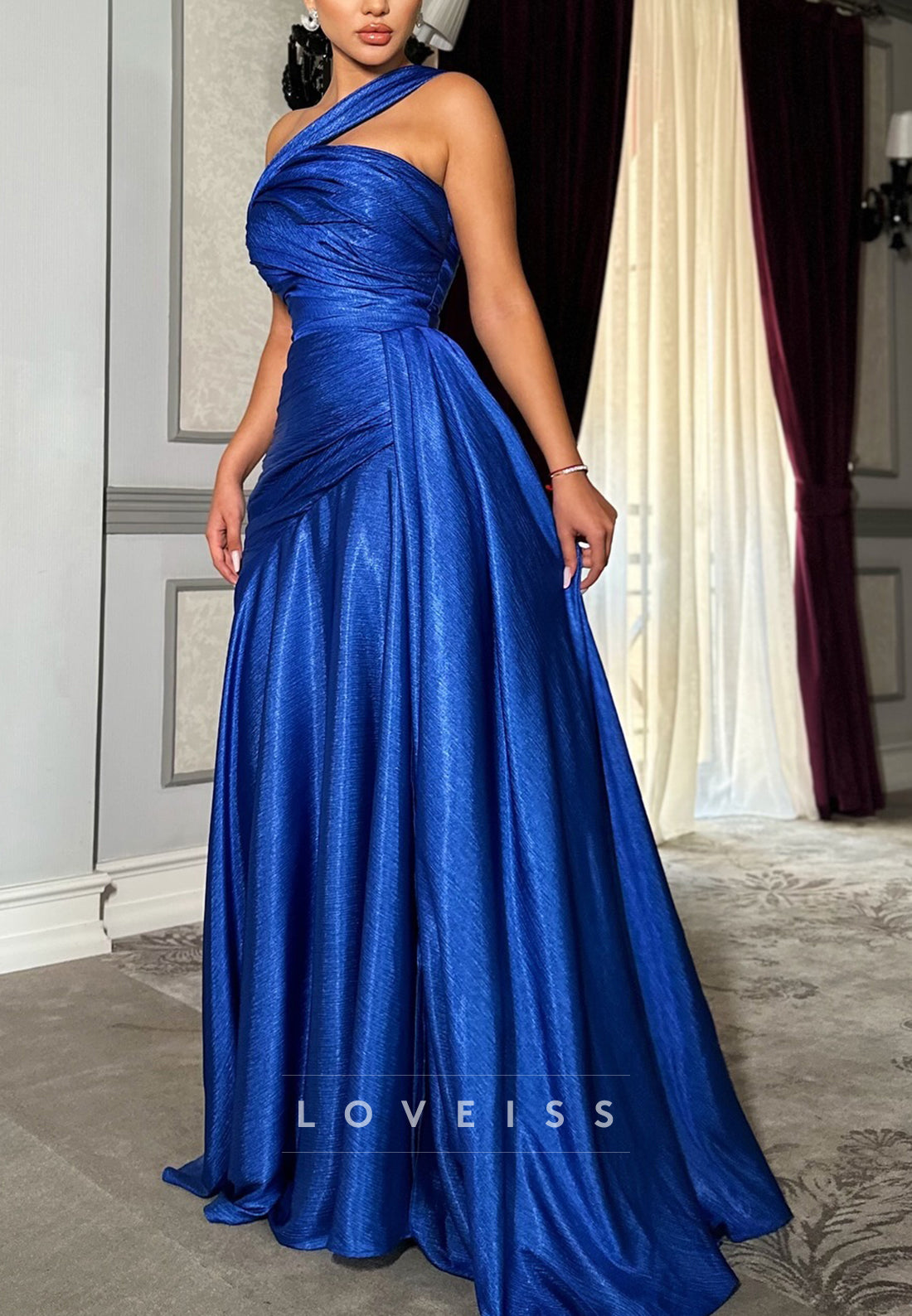 Asymmetrical Sleeveless Pleated A-Line Prom Dress