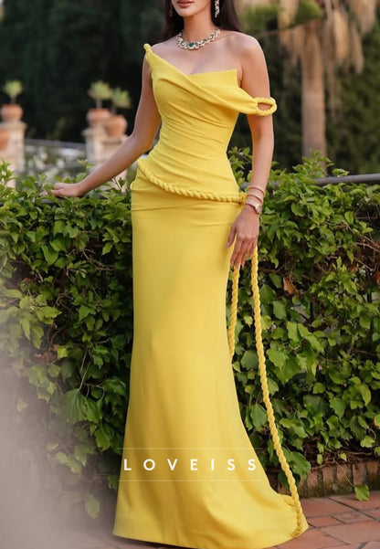 Asymmetrical Sleeveless Pleated Mermaid Evening Dress