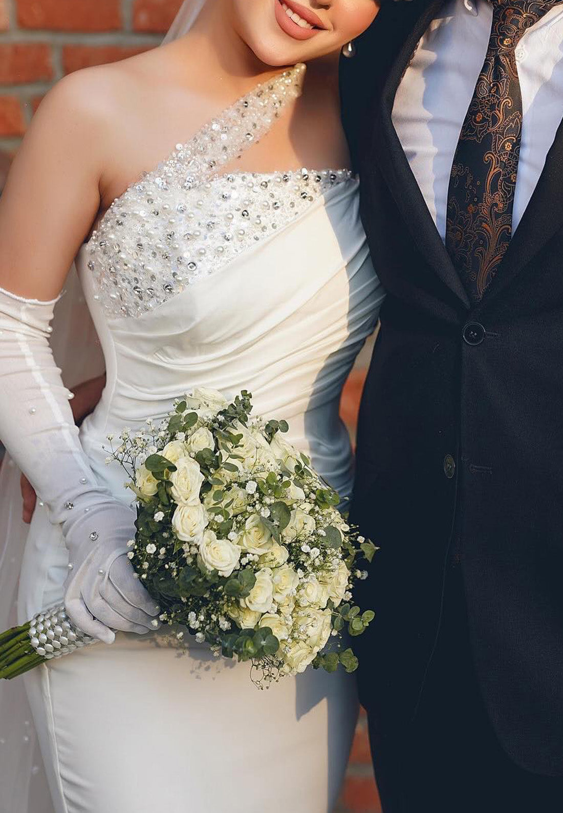Asymmetrical Sleeveless Pleated Mermaid Wedding Dress