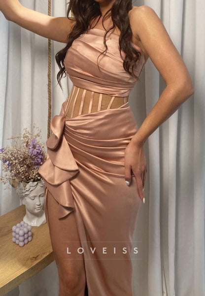 Asymmetrical Sleeveless Pleated Ruffled Sheath Formal Dress