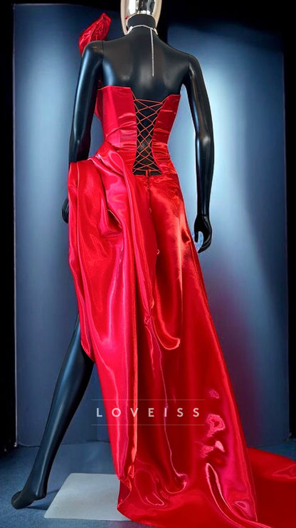 Asymmetrical Sleeveless Pleated Side Slit Sheath Prom Dress