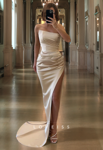 Asymmetrical Sleeveless Ruched High Slit Prom Dress