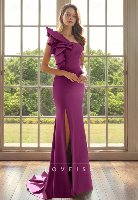 Asymmetrical Sleeveless Ruffled Side Slit Mother of Bride Dress