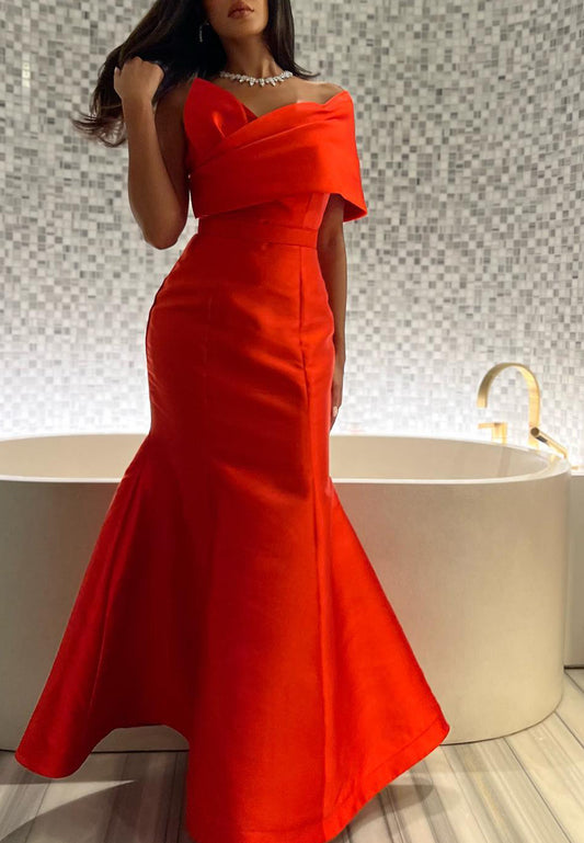 Asymmetrical Sleeveless Sleek Satin Mermaid Red Evening Dress