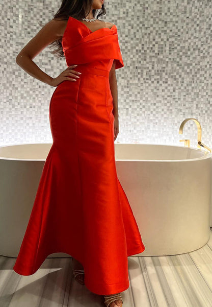 Asymmetrical Sleeveless Sleek Satin Mermaid Red Evening Dress