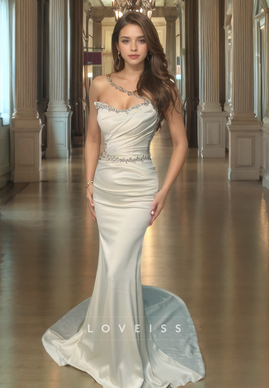 Asymmetrical Sleeveless Sleek Satin Mermaid Simple Prom Dress