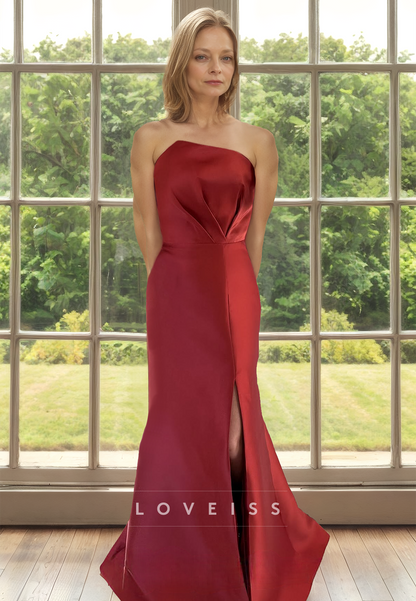 Asymmetrical Sleeveless Sleek Satin Sheath Mother of Bride Dress