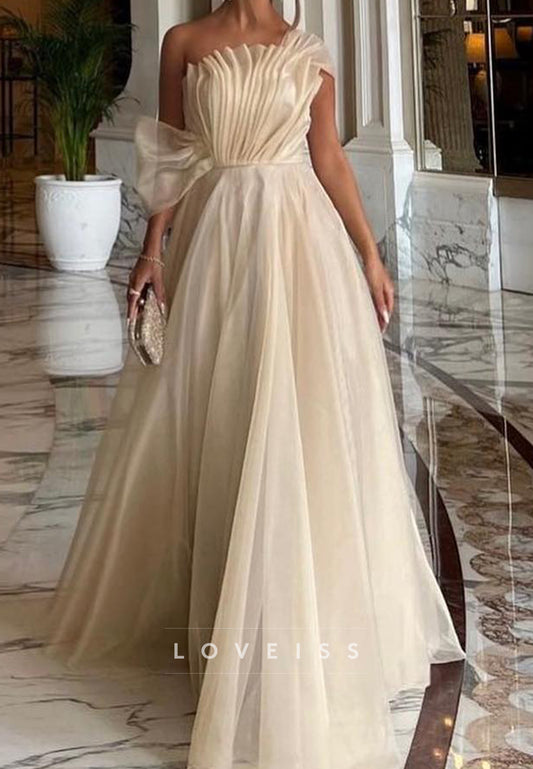 Asymmetrical Sleeveless Tulle Pleated A-Line Formal Dress