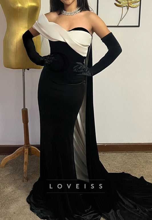 Asymmetrical Sleevless Velvet Mermaid Prom Dress