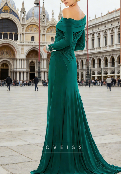 Asymmtrical Evening Dress Long Sleeves Beaded Sheath Mother of Bride  Dress