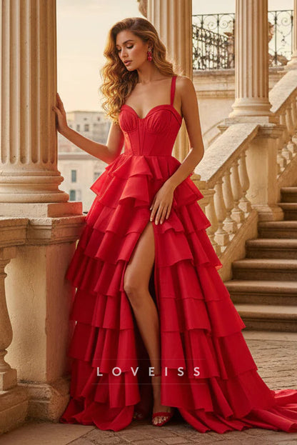 Sweetheart Straps Tiered A-Line Prom Dress