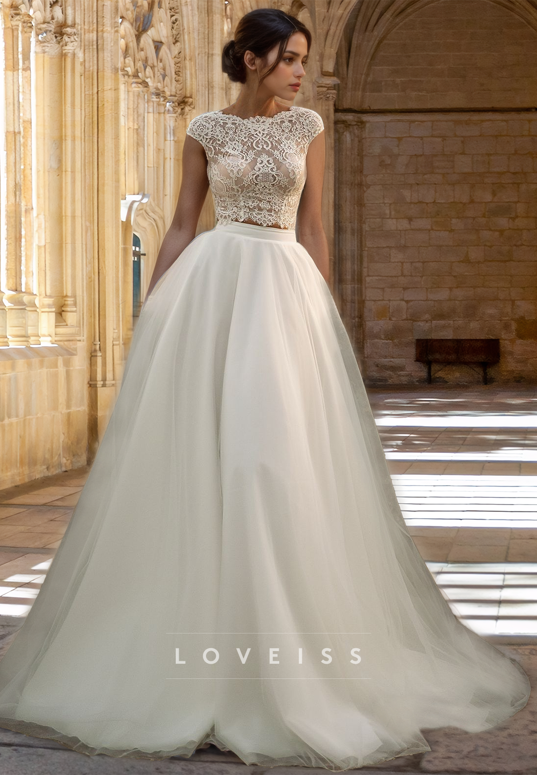 Bateau Cap Sleeves Lace Appliques A-Line Ball Gown Wedding Dress Loveiss Bateau Cap Sleeves Lace Appliques A-Line Ball Gown Wedding Dress Loveiss