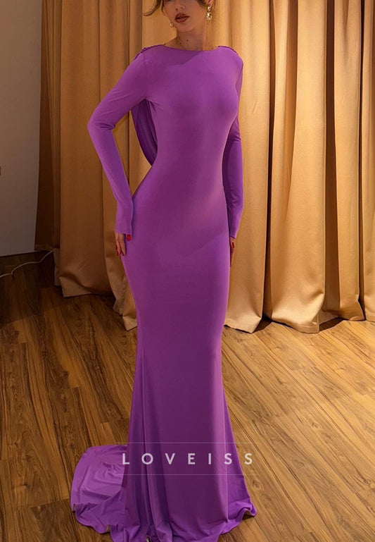 Bateau Long Sleeves Fitted Mermaid Evening Dress