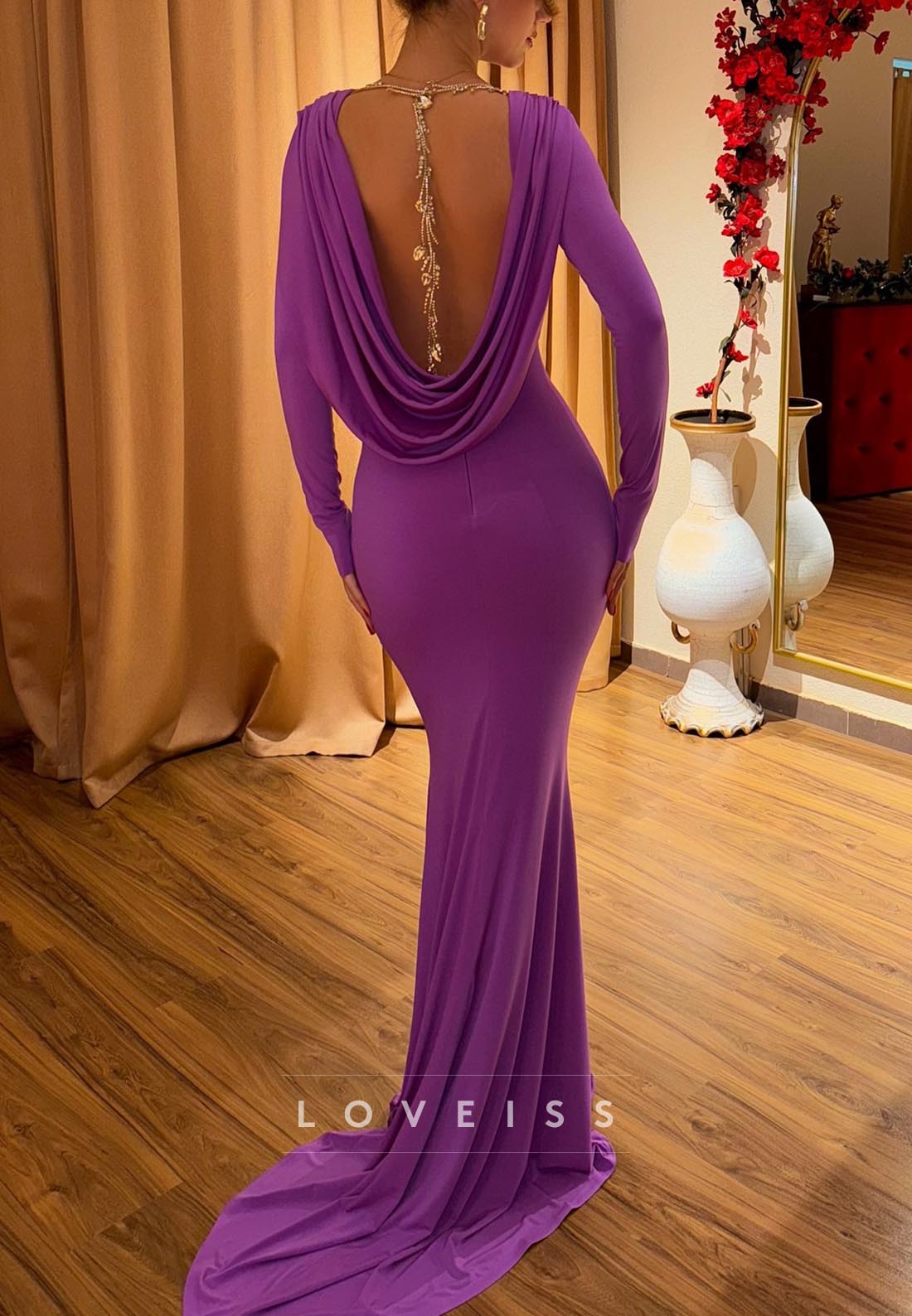 Bateau Long Sleeves Fitted Mermaid Evening Dress