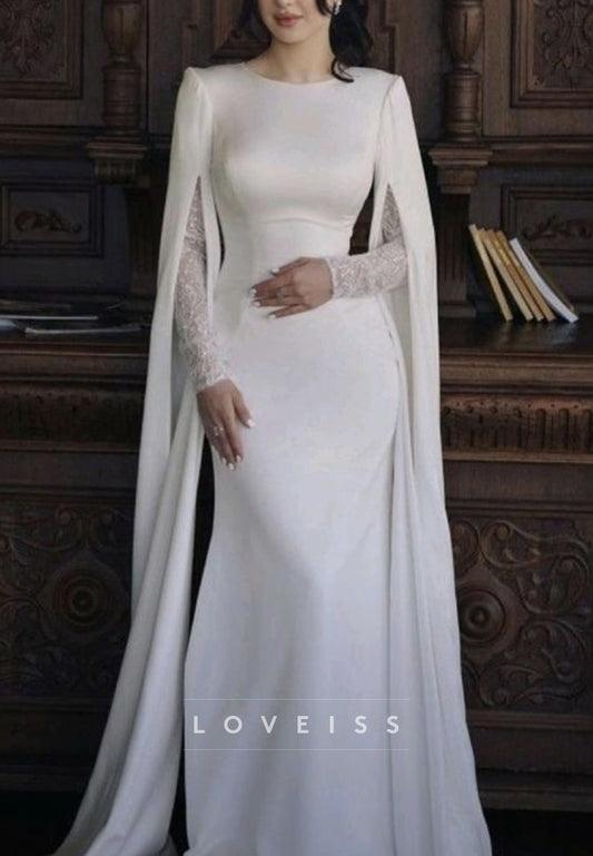Bateau Long Sleeves Fitted Sleek Classic Wedding Dress