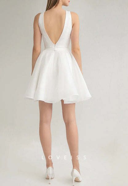 Bateau Long Sleeves Pleated A-Line Short Wedding Dress