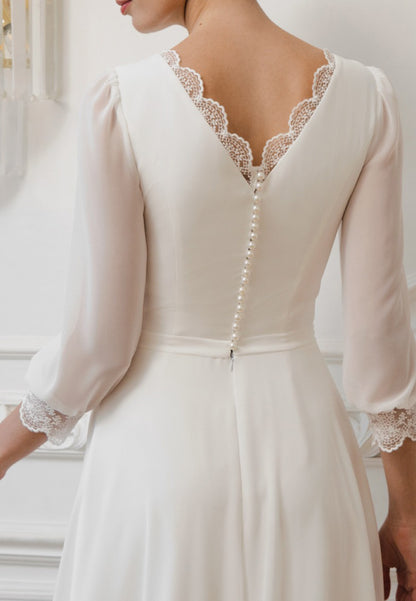 Bateau Long Sleeves Sleek A-Line Wedding Dress