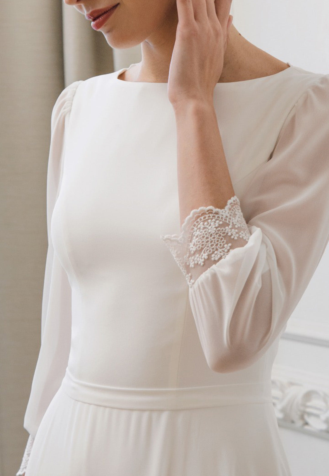 Bateau Long Sleeves Sleek A-Line Wedding Dress