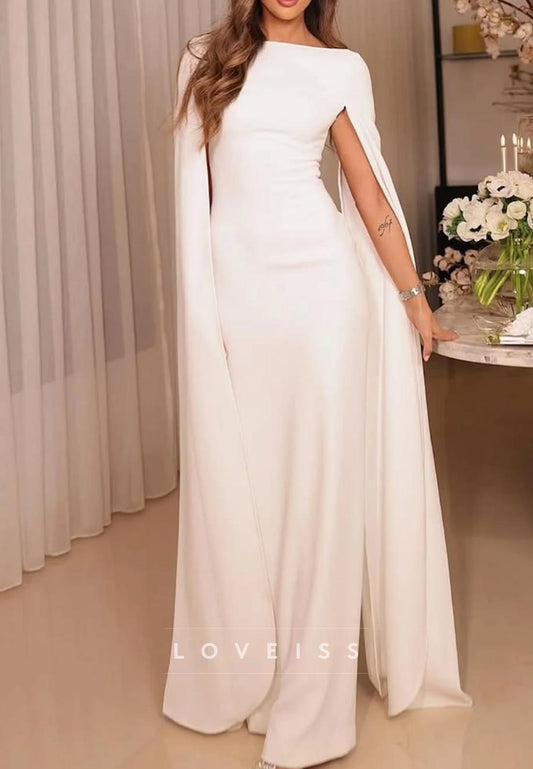 Bateau Long Sleeves Sleek Sheath Evening Dress