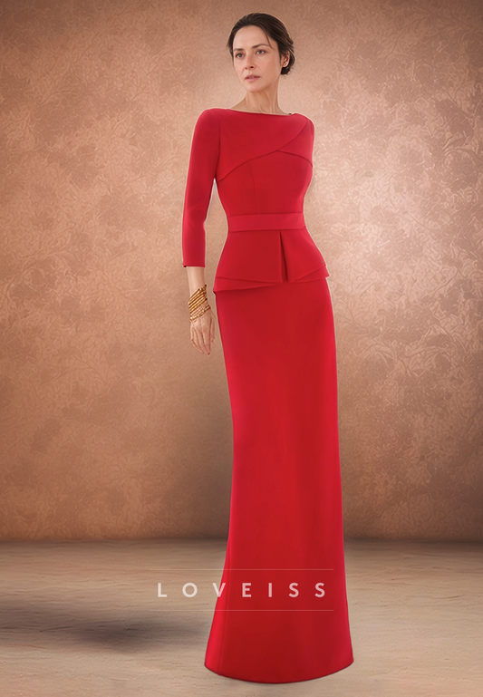 Bateau Long Sleeves Sleek Sheath Mother of Bride Dress