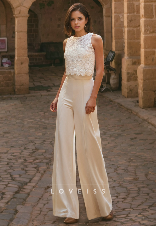 Bateau Sleeveless Appliques Jumpsuit Wedding Dress