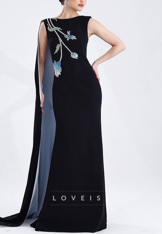 Bateau Sleeveless Beaded Sheath Mother of Bride Dress