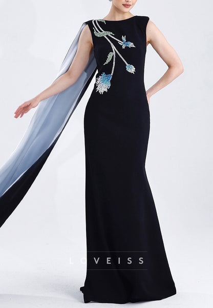 Bateau Sleeveless Beaded Sheath Mother of Bride Dress