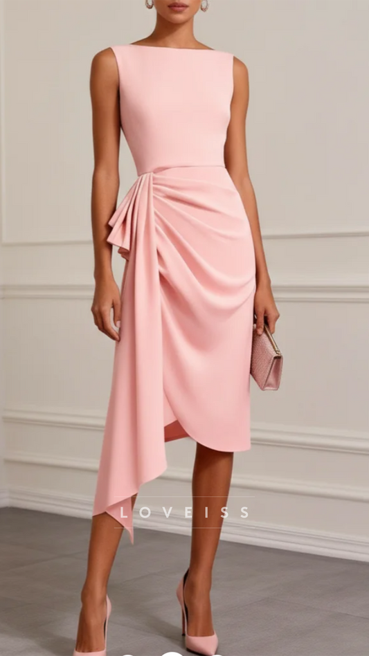 Bateau Sleeveless Sheath Pink Wedding Guest Dress