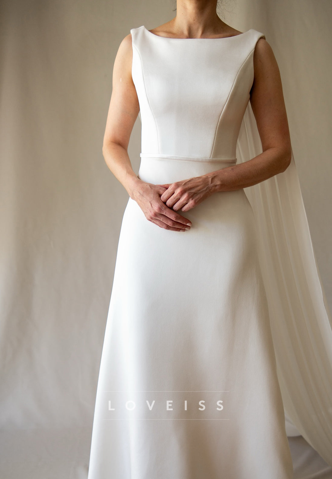 Bateau Sleeveless Sleek A-Line Elegant Wedding Dress