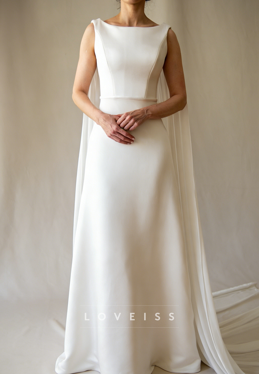 Bateau Sleeveless Sleek A-Line Elegant Wedding Dress
