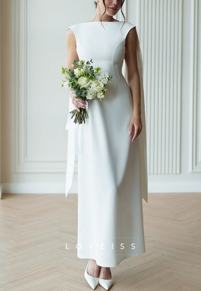 Bateau Sleeveless Sleek Ankel Length A-Line Wedding Dress