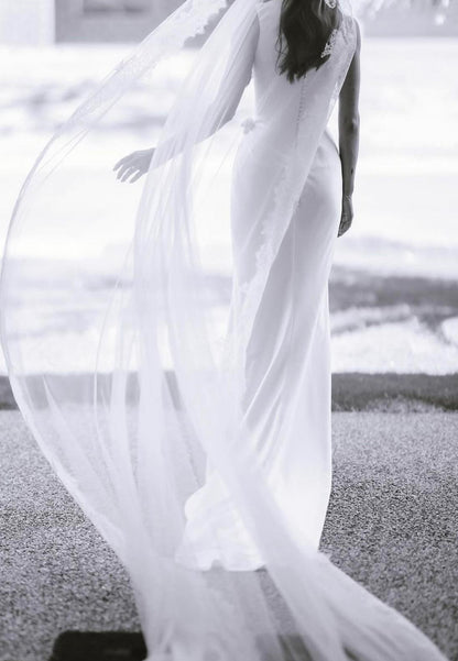 Bateau Sleeveless Sleek Mermaid Simple Beach Wedding Dress