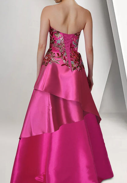 Beaded Gown Dropped Waist A-Line Evening Gown Asymmetrical Tiered Dress