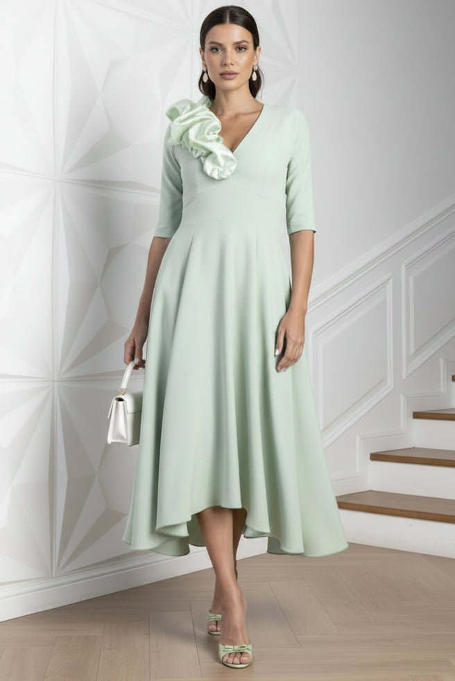 V-Neck  Long Sleeves A-Line 3D Floral A-Line Cocktail Dress