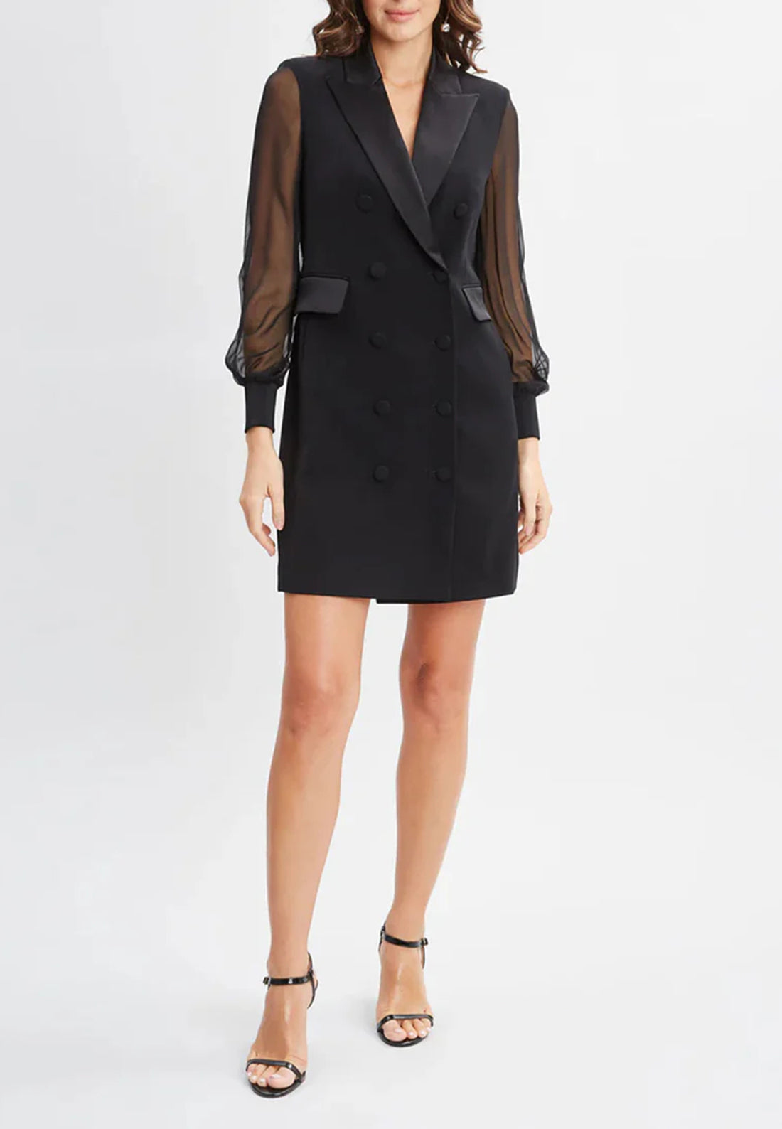 Black Blazer Short Work Dress With Organza Sleeves