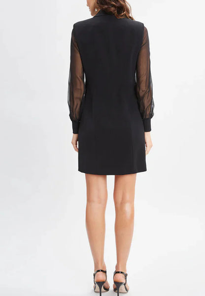Black Blazer Short Work Dress With Organza Sleeves – Loveiss