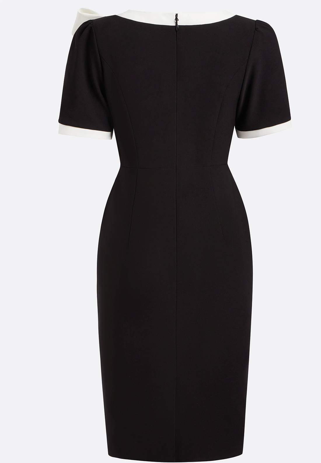 Black Bow Short Sleeve Sheath Midi Dress