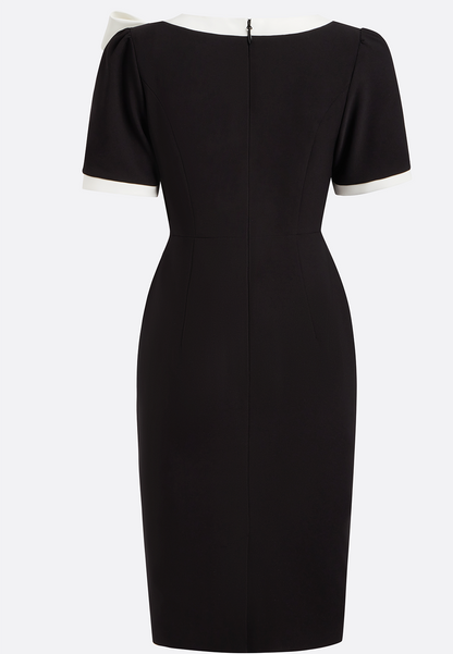 Black Bow Short Sleeve Sheath Midi Dress