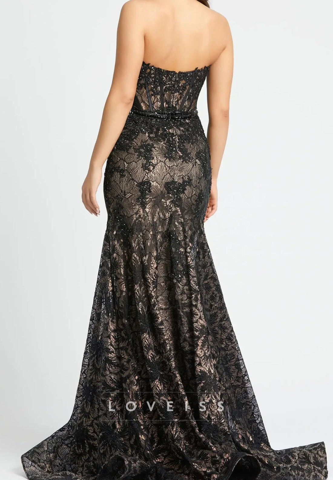 Black Embellished Strapless Sweetheart Trumpet Gown