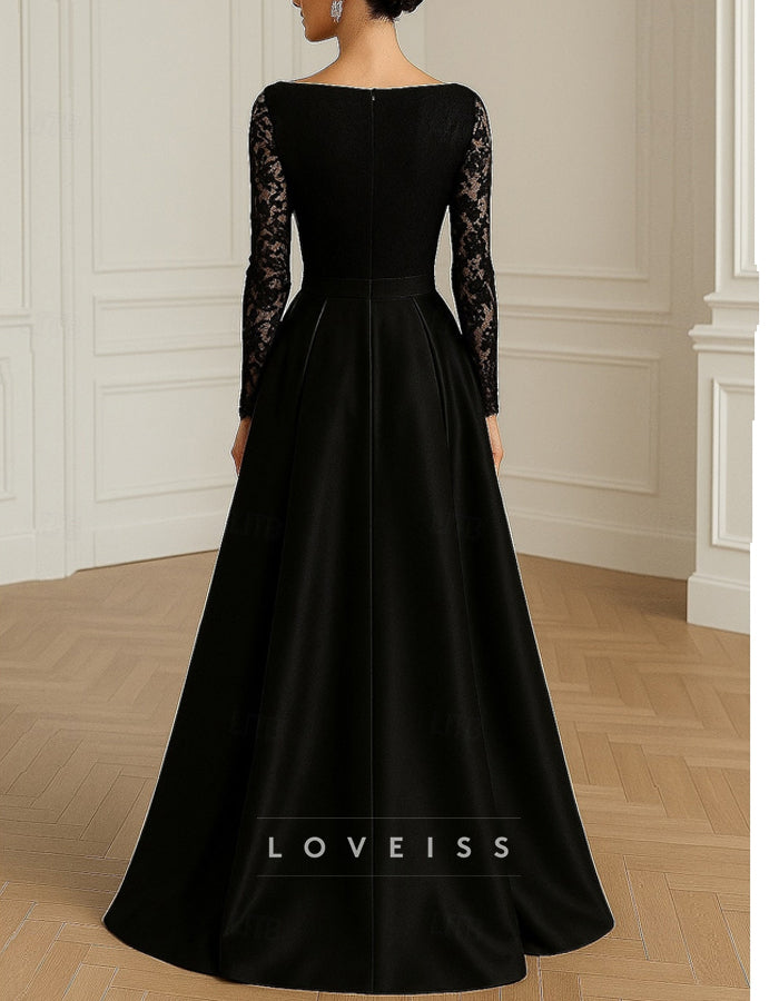 Black Off-The-Shoulder Lace And Satin Maxi Dress